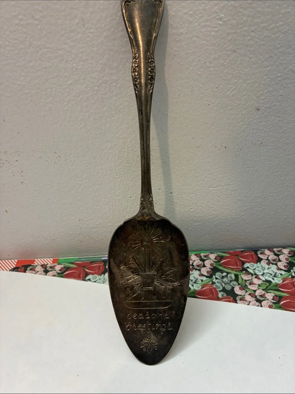Vintage Holiday Serving Spoon - Seasonal Greetings Oneida Silversmith